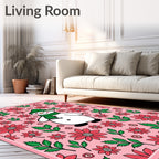 Charming Snowman Pink Floral Garland Rug