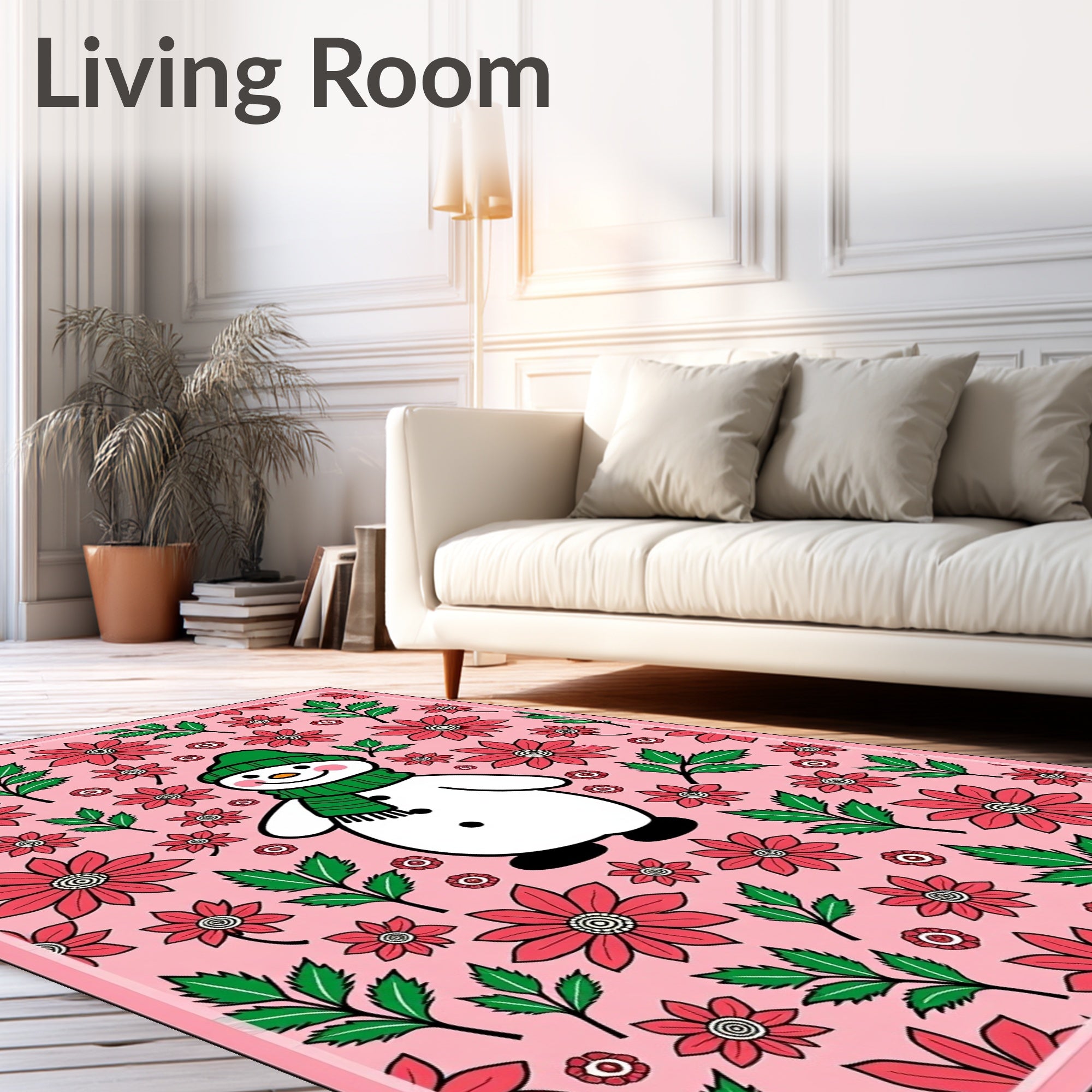 Charming Snowman Pink Floral Garland Rug