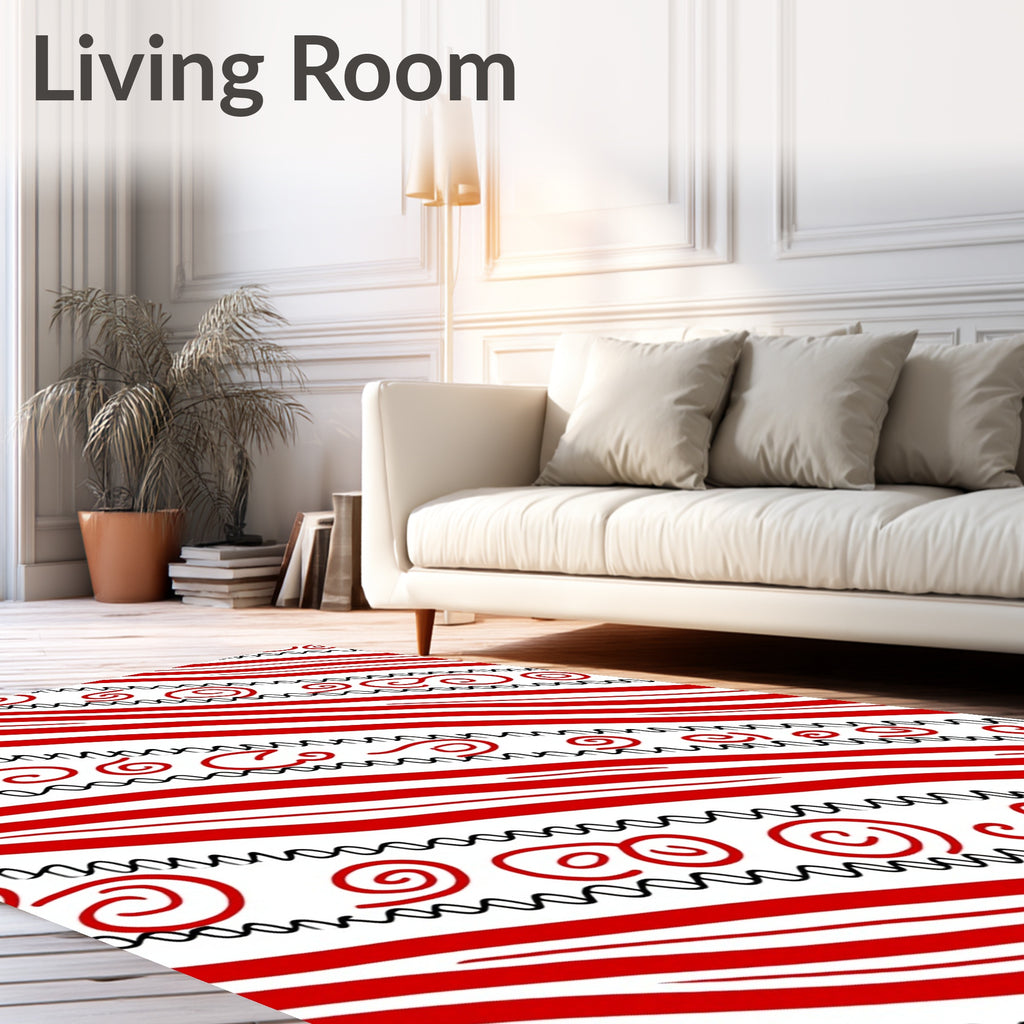 Bold Red Swirl Stripe Arrangement Rug