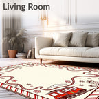 Whimsical Red Train Village Garland Rug