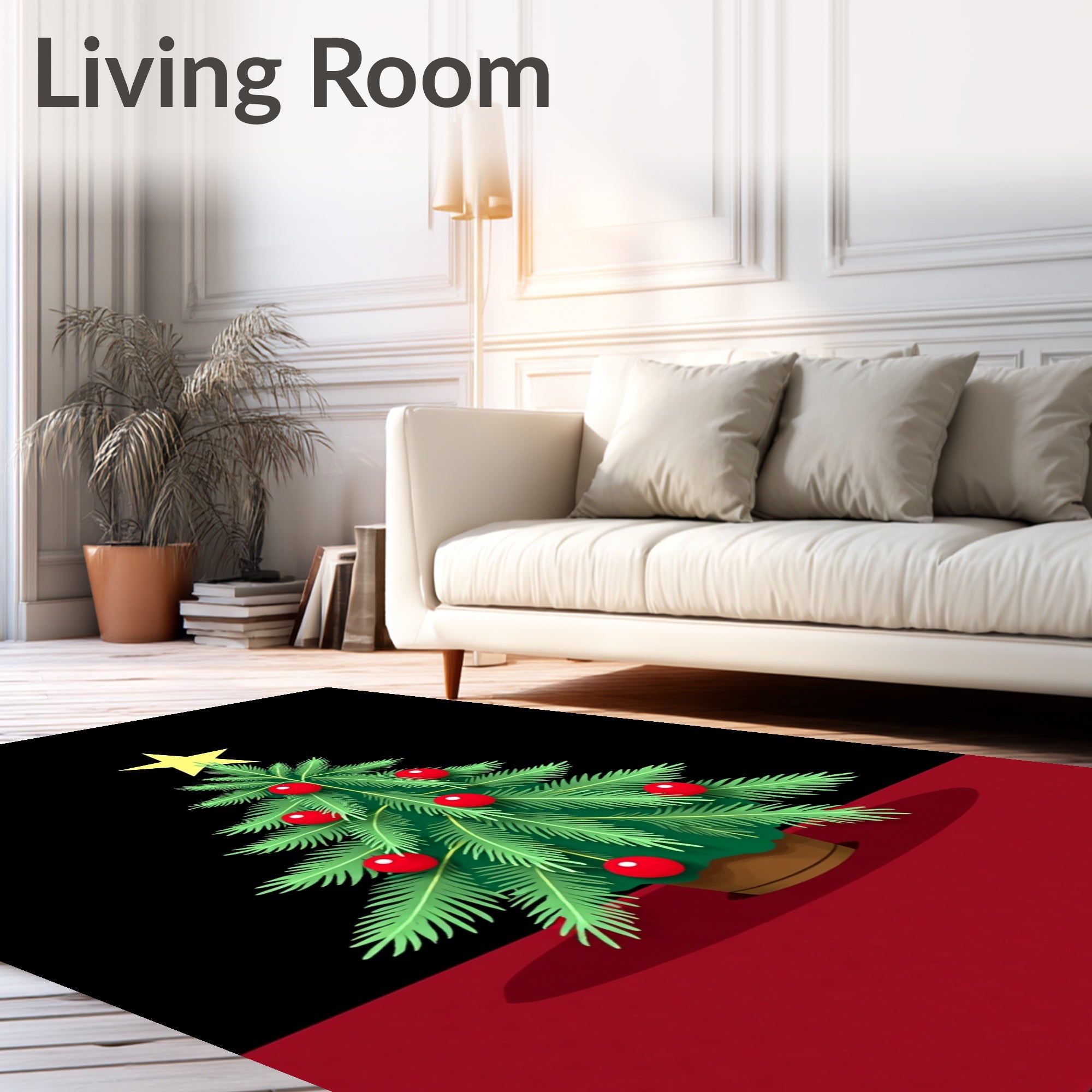 Green Pine Star Red Ornament Tree Rug