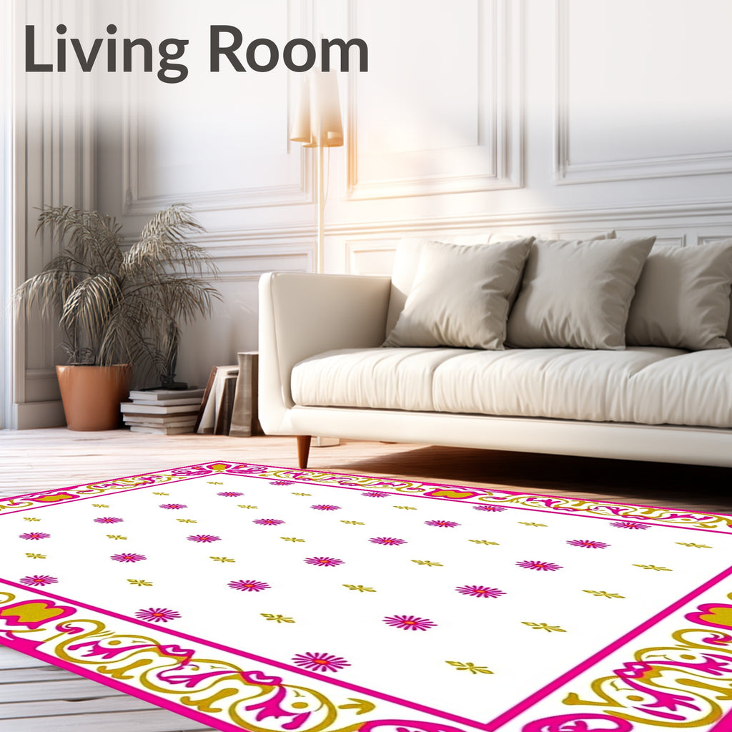 Fuchsia Gold Floral Bordered Medallion Rug