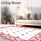 Fuchsia Gold Floral Bordered Medallion Rug