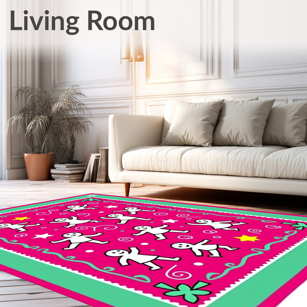 Whimsical Pink Dancing Figures Star Rug