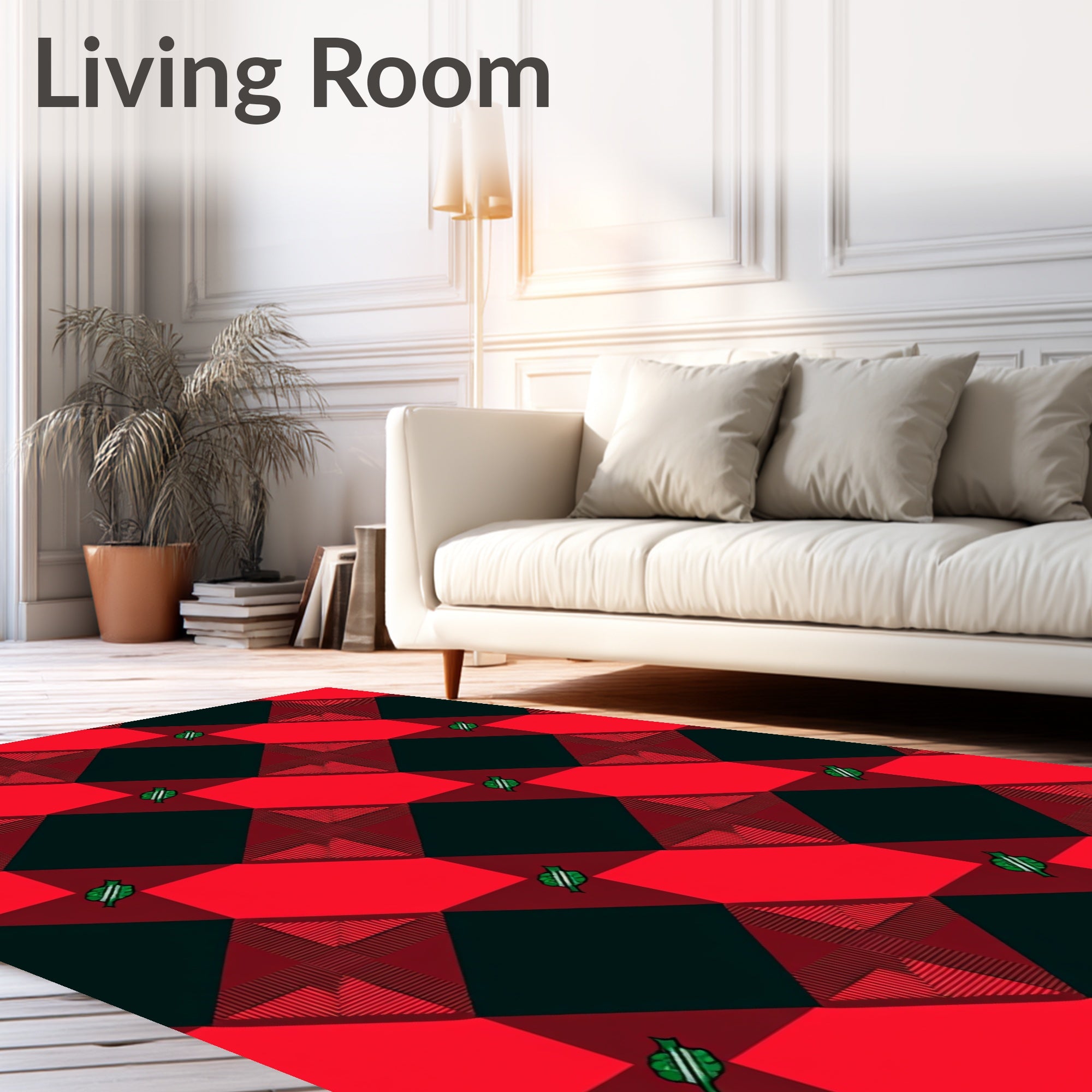 Red Black Plaid Diamond Accents Rug