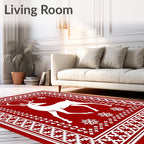 Crimson Deer Snowflake Folk Rug