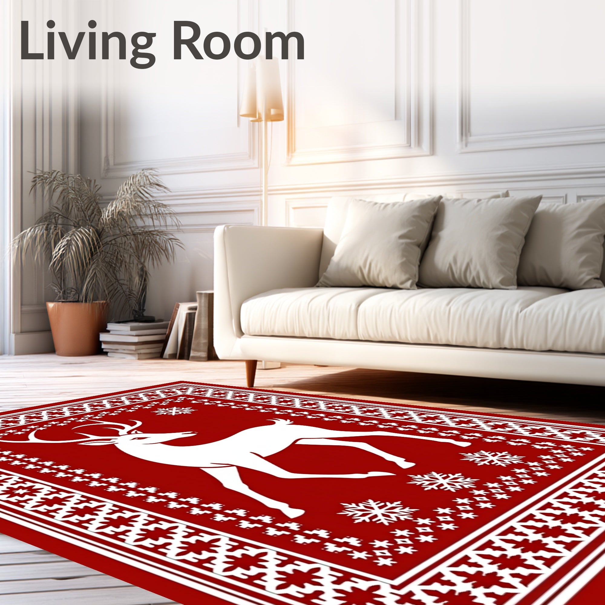 Crimson Deer Snowflake Folk Rug