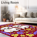 Playful White Puppies Floral Border Rug