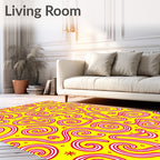 Whimsical Red Swirl Yellow Abstract Rug