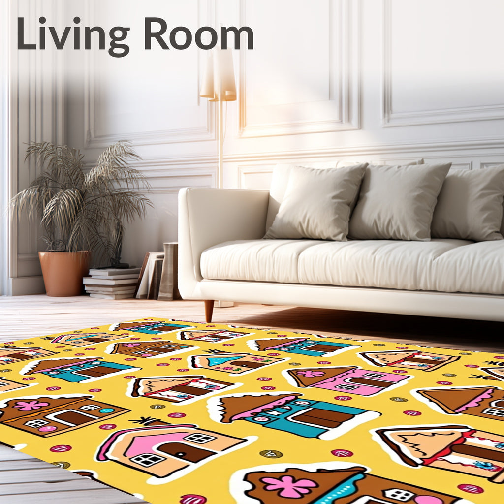 Gingerbread Houses Candy Swirl Background Rug