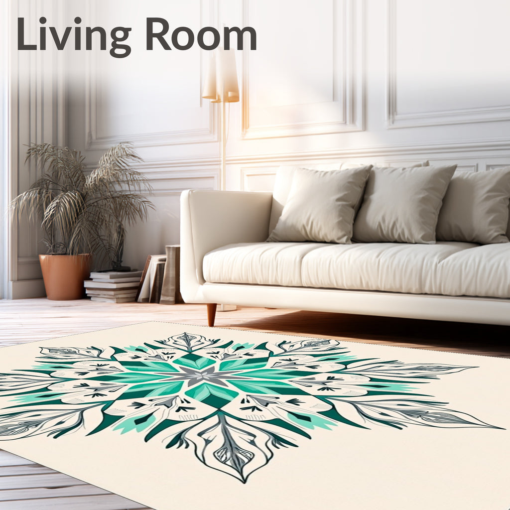 Emerald Teal Floral Medallion Graphic Rug