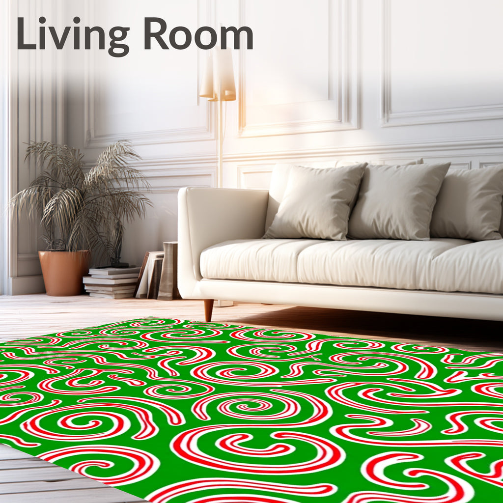 Green Red Swirl Holiday Candy Cane Rug