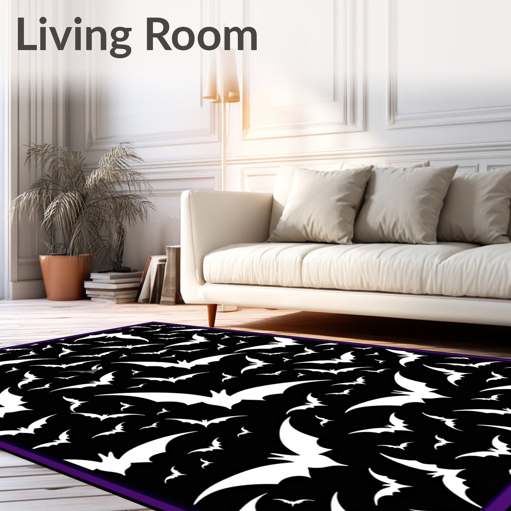 Spooky White Bat Flock Night Rug