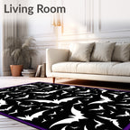 Spooky White Bat Flock Night Rug
