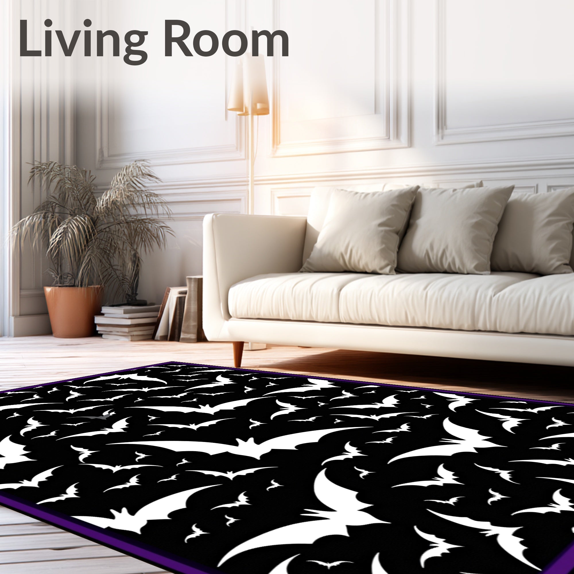 Spooky White Bat Flock Night Rug