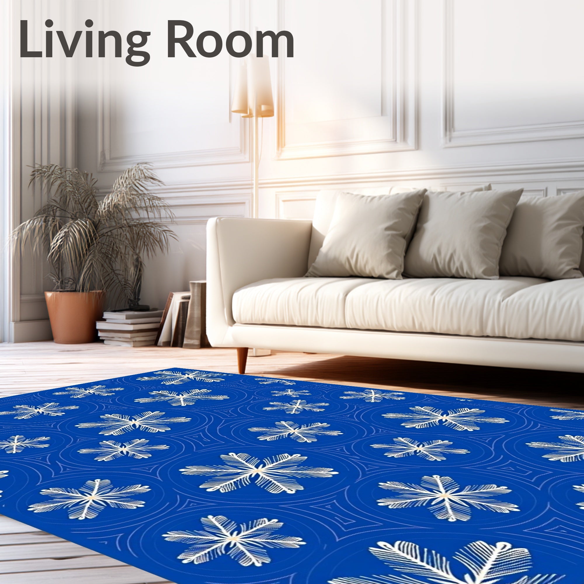 Blue White Snowflake Intricate Circles Rug