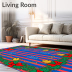 Red Blue Stripe Evergreen Garlands Rug