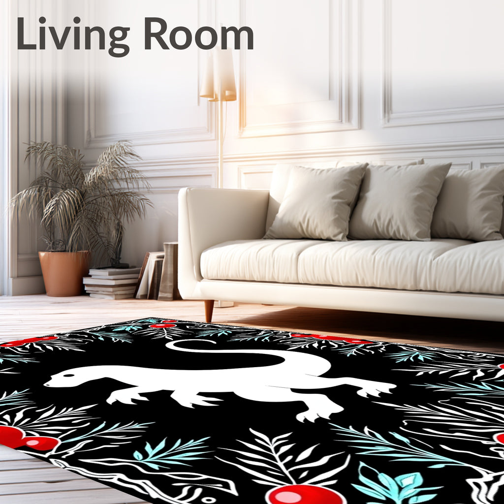 White Dinosaur Red Berry Border Rug