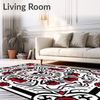Macabre Skull Red Rose Symmetry Rug