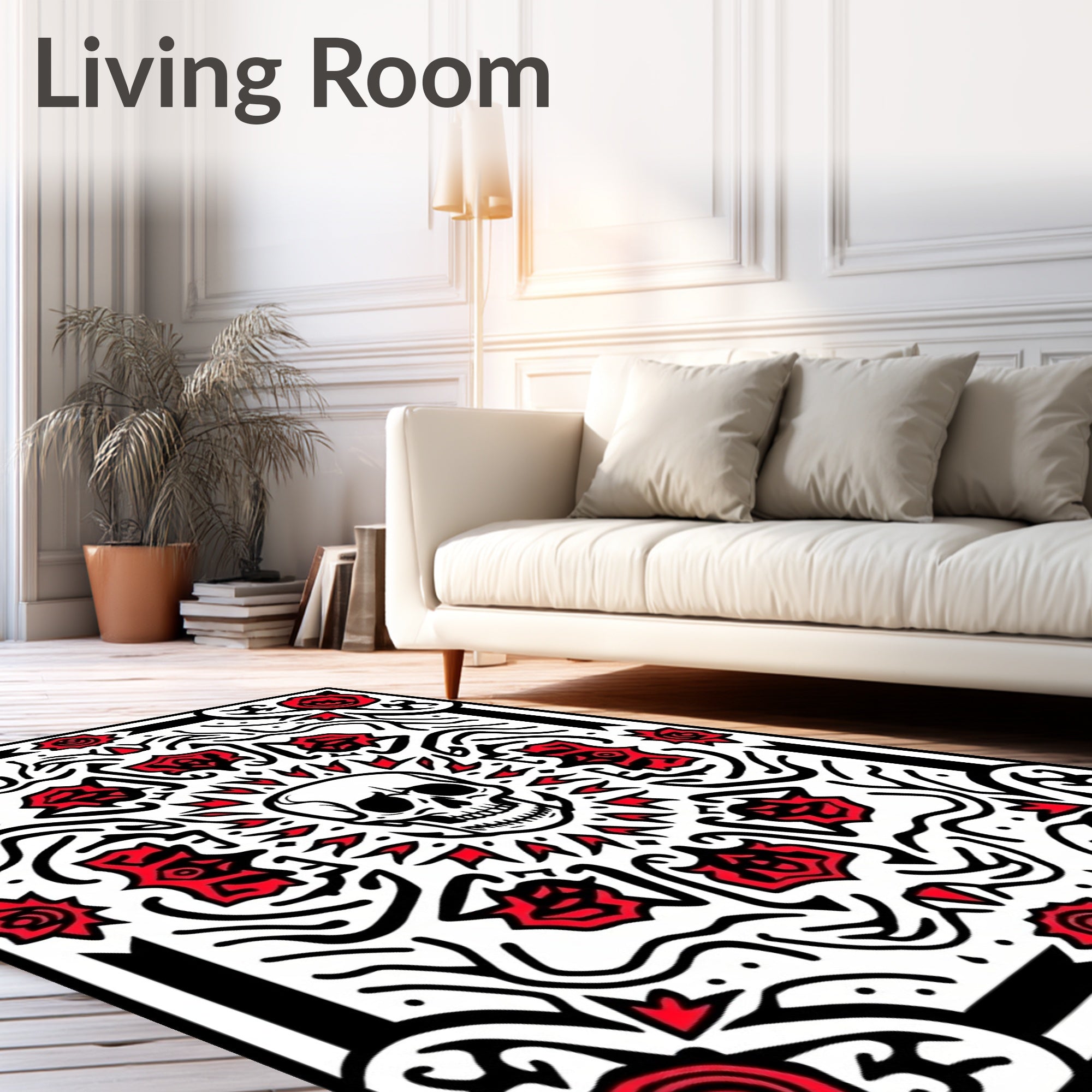 Macabre Skull Red Rose Symmetry Rug