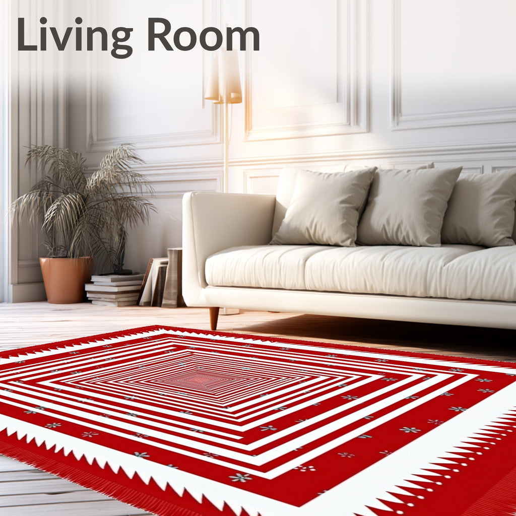 Crimson White Nested Squares Floral Rug