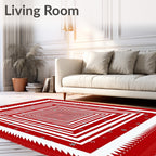 Crimson White Nested Squares Floral Rug