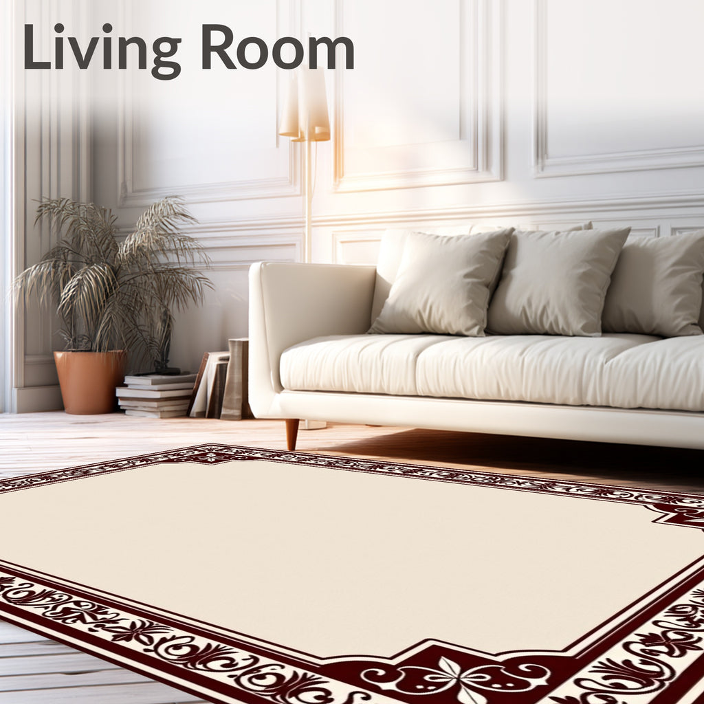 Ornate Crimson Floral Border Rug