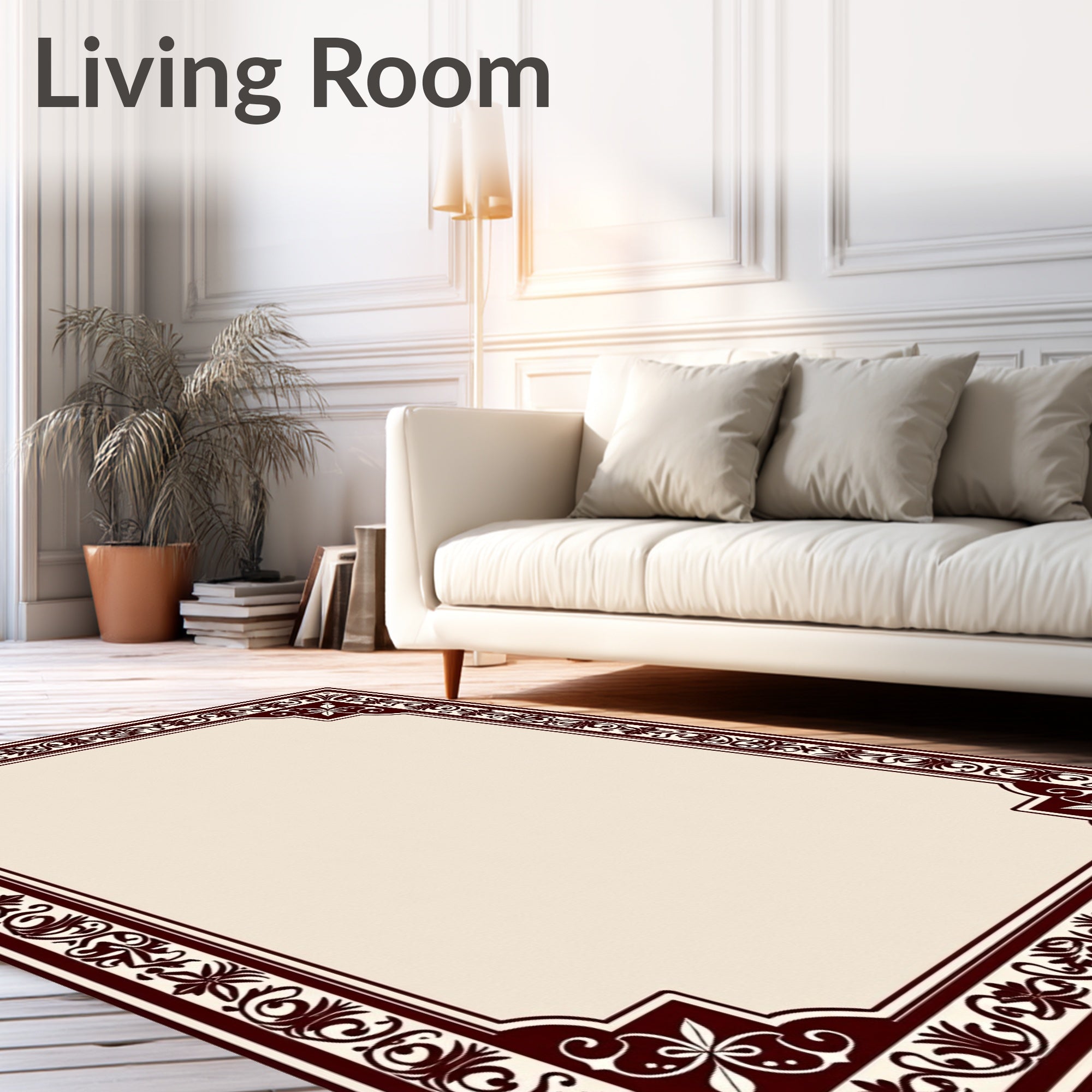 Ornate Crimson Floral Border Rug