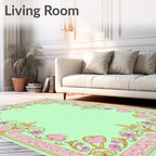 Pastel Pink Golden Floral Scroll Rug