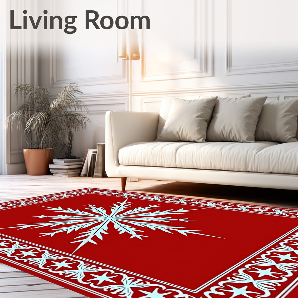 Crimson Snowflake Festive Border Rug