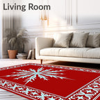 Crimson Snowflake Festive Border Rug