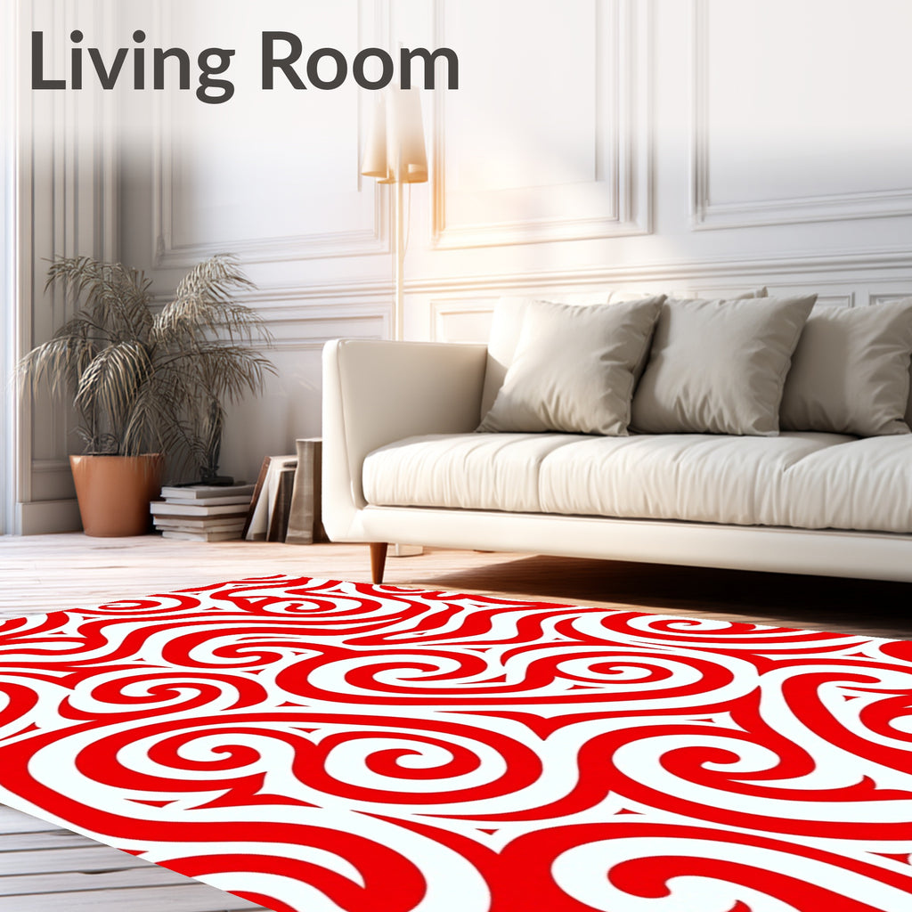 Crimson Curly Swirl Ornament Rug