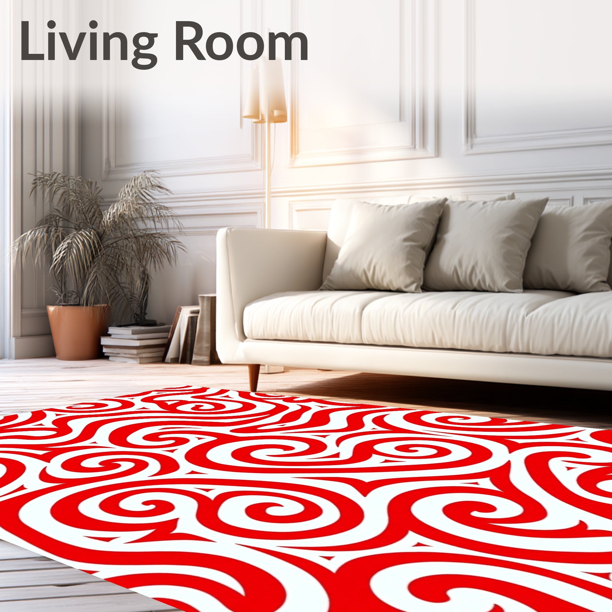 Crimson Curly Swirl Ornament Rug