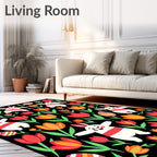 Happy Bunnies And Tulips Garden Rug
