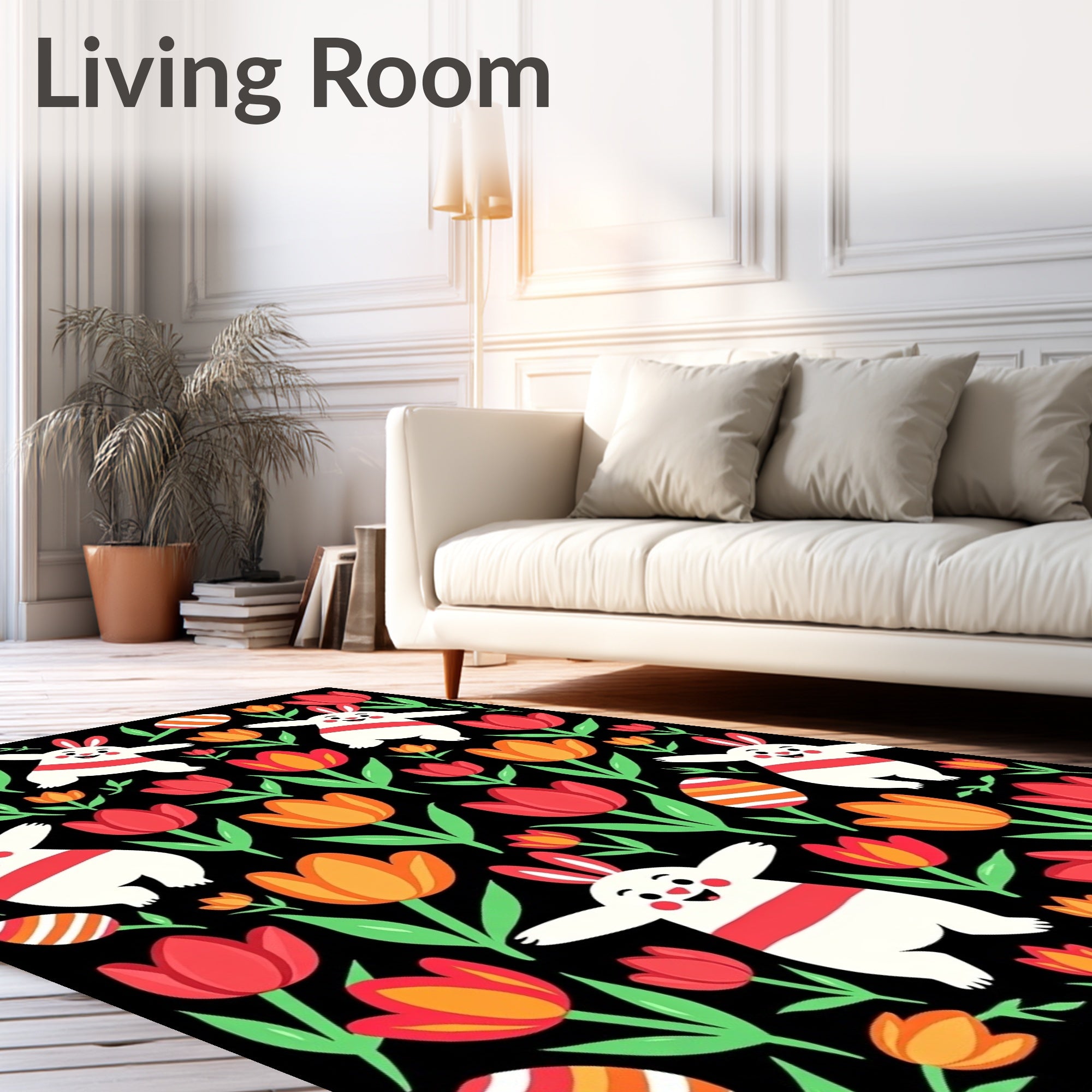 Happy Bunnies And Tulips Garden Rug