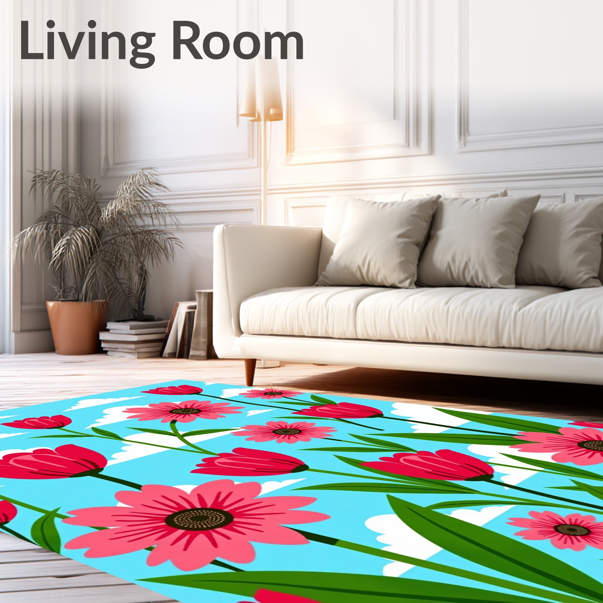 Vibrant Pink Floral Sky Garden Rug