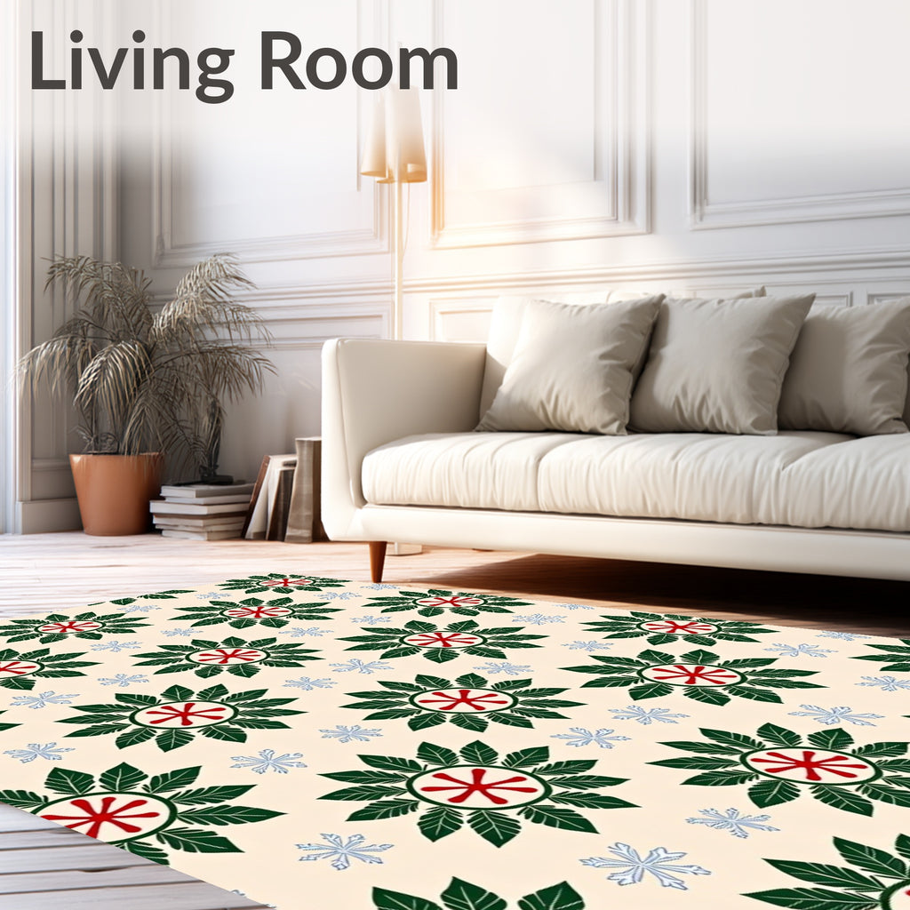 Crimson Red Starburst Leaf Wreath Rug