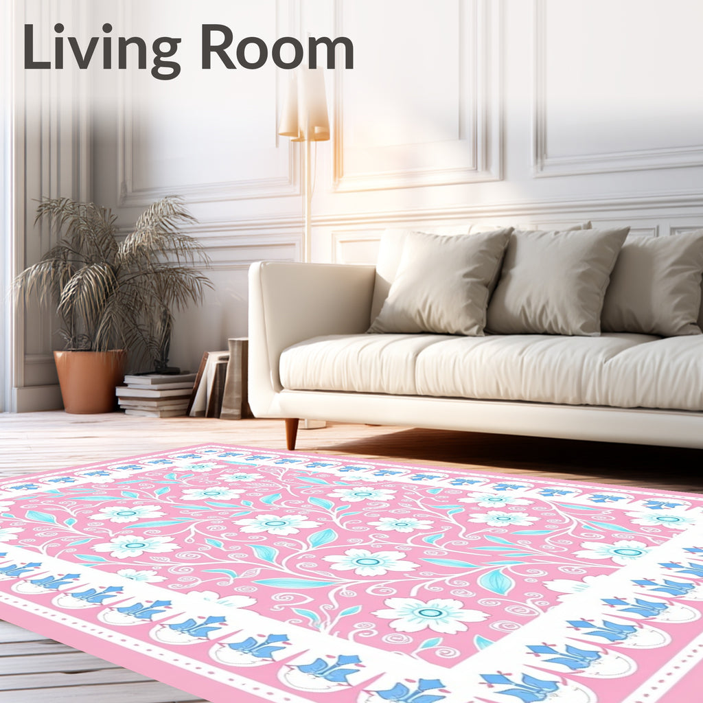 Pink Floral Garden Border Rug