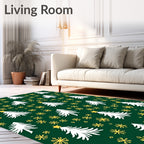 Festive White Pine Gold Star Snowflake Rug