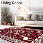 Crimson White Giraffe Snowflake Border Rug