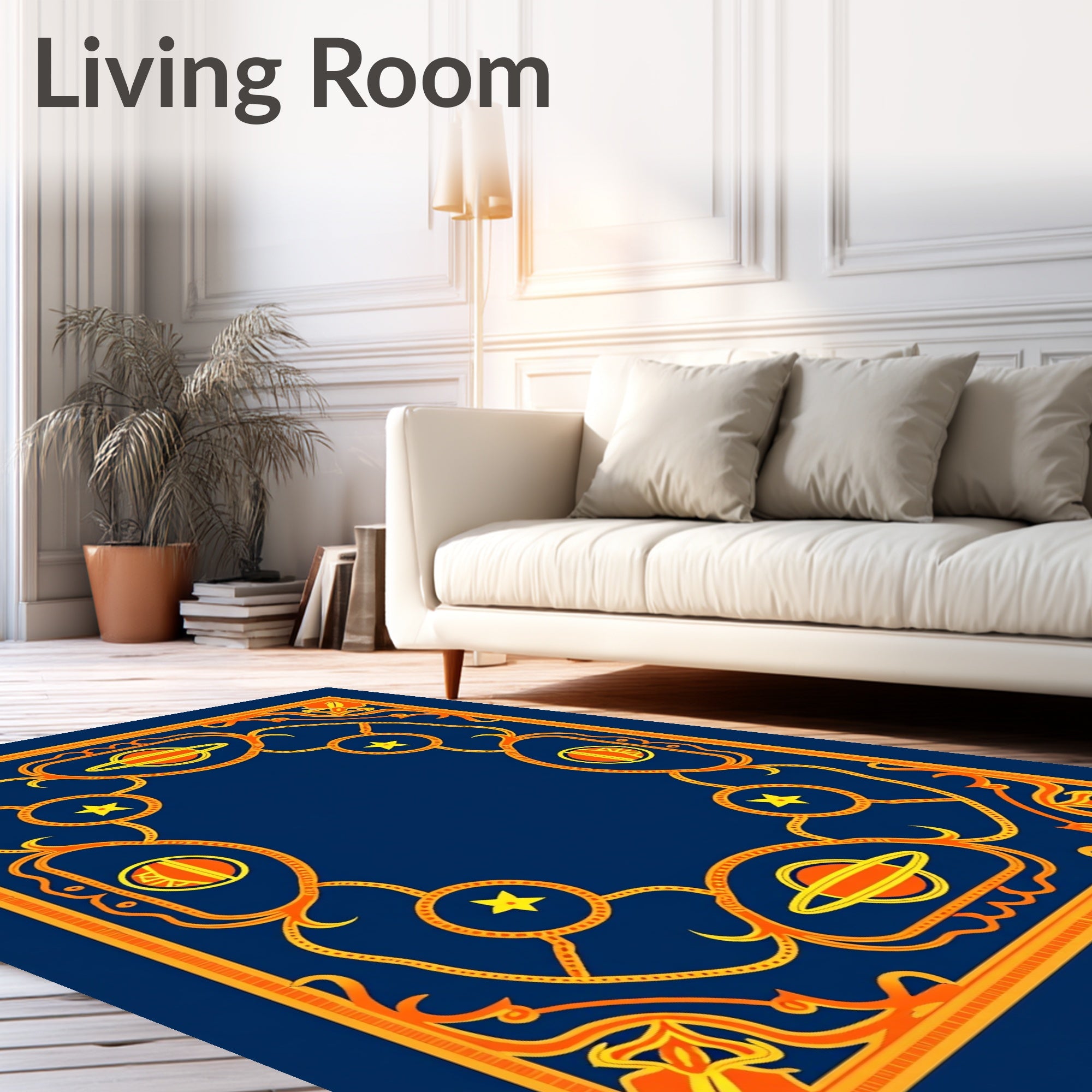 Cosmic Blue Orange Planet Star Rug