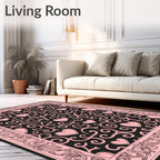 Pink Hearts Black Swirl Border Rug