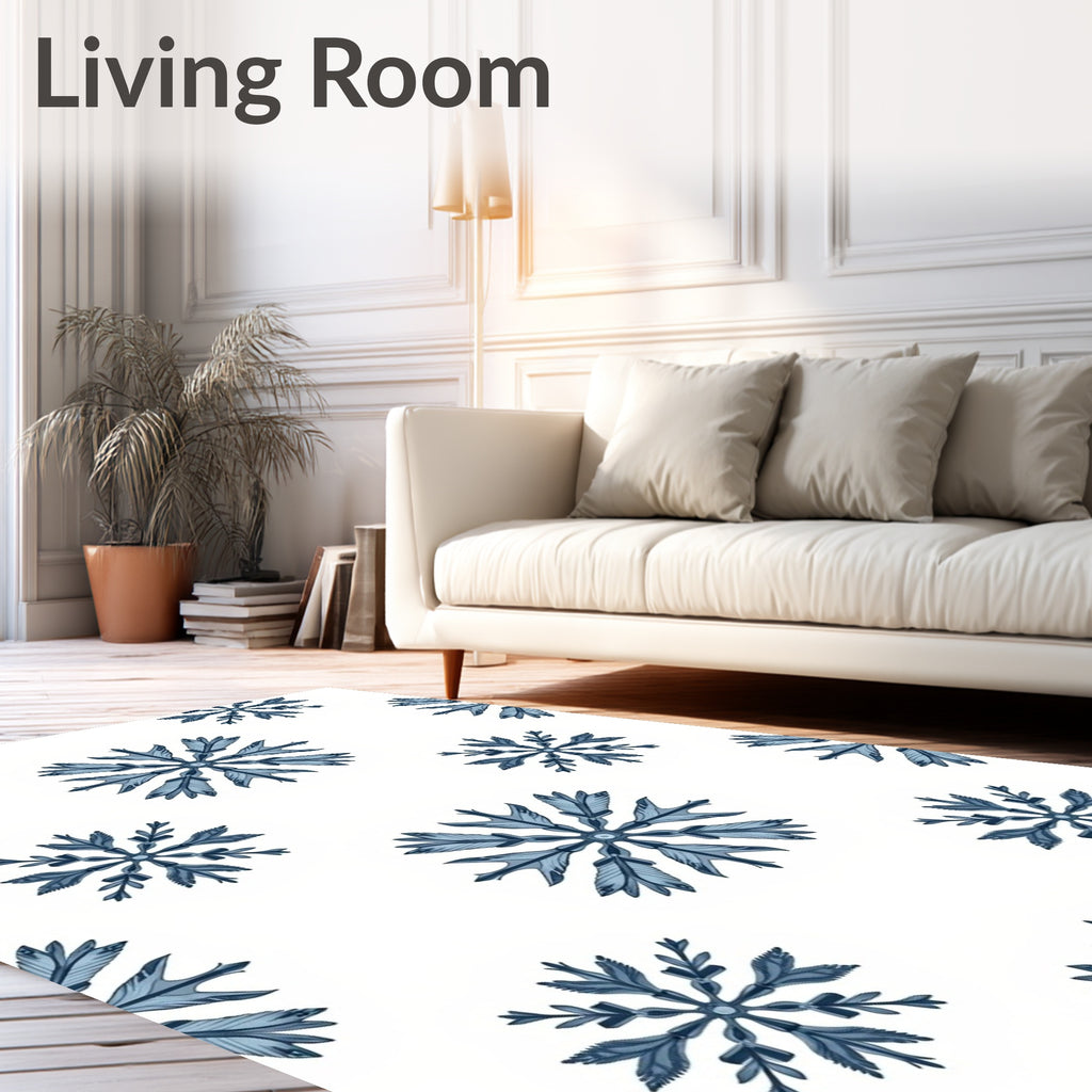 Navy blue snowflake medallion repeat Rug