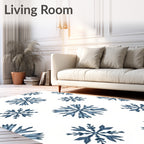 Navy blue snowflake medallion repeat Rug