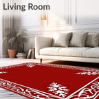 Crimson White Floral Scroll Border Rug