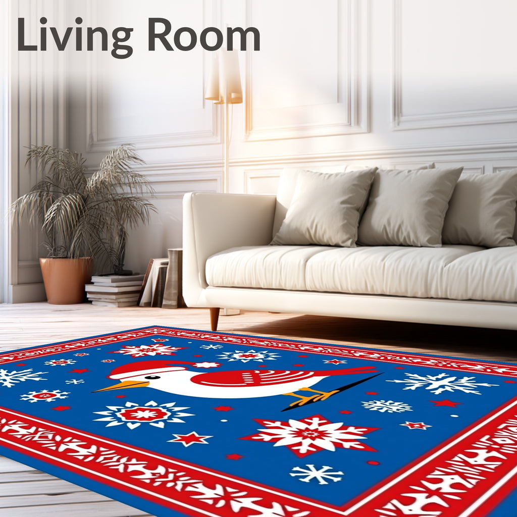 Festive Red Snowflakes And Bird Rug