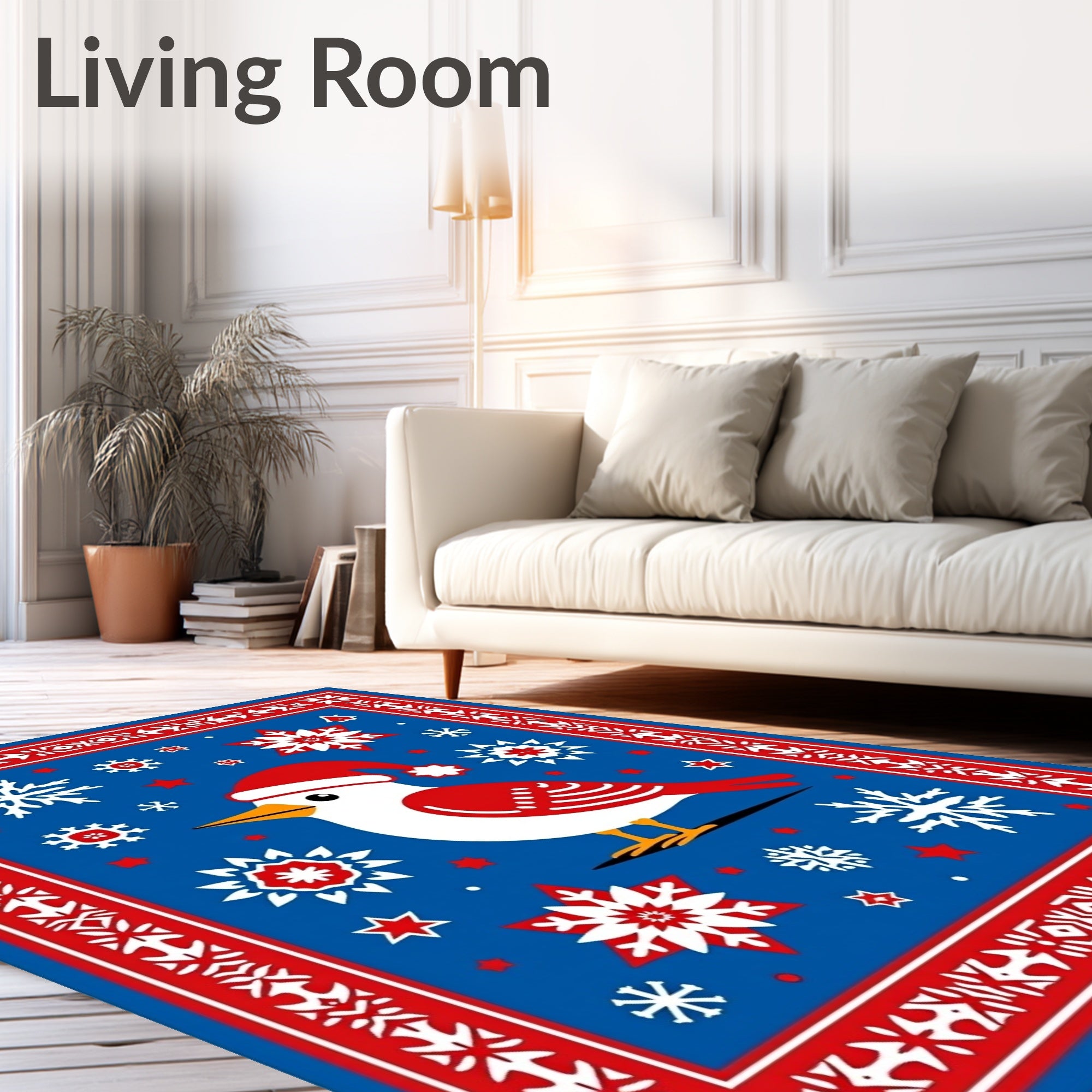 Festive Red Snowflakes And Bird Rug