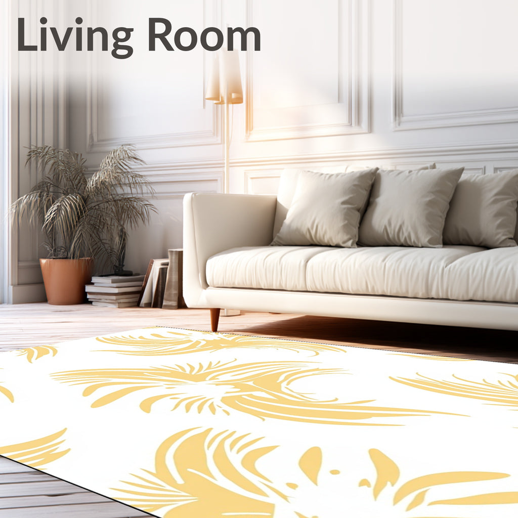 Golden Abstract Feather Collection Rug
