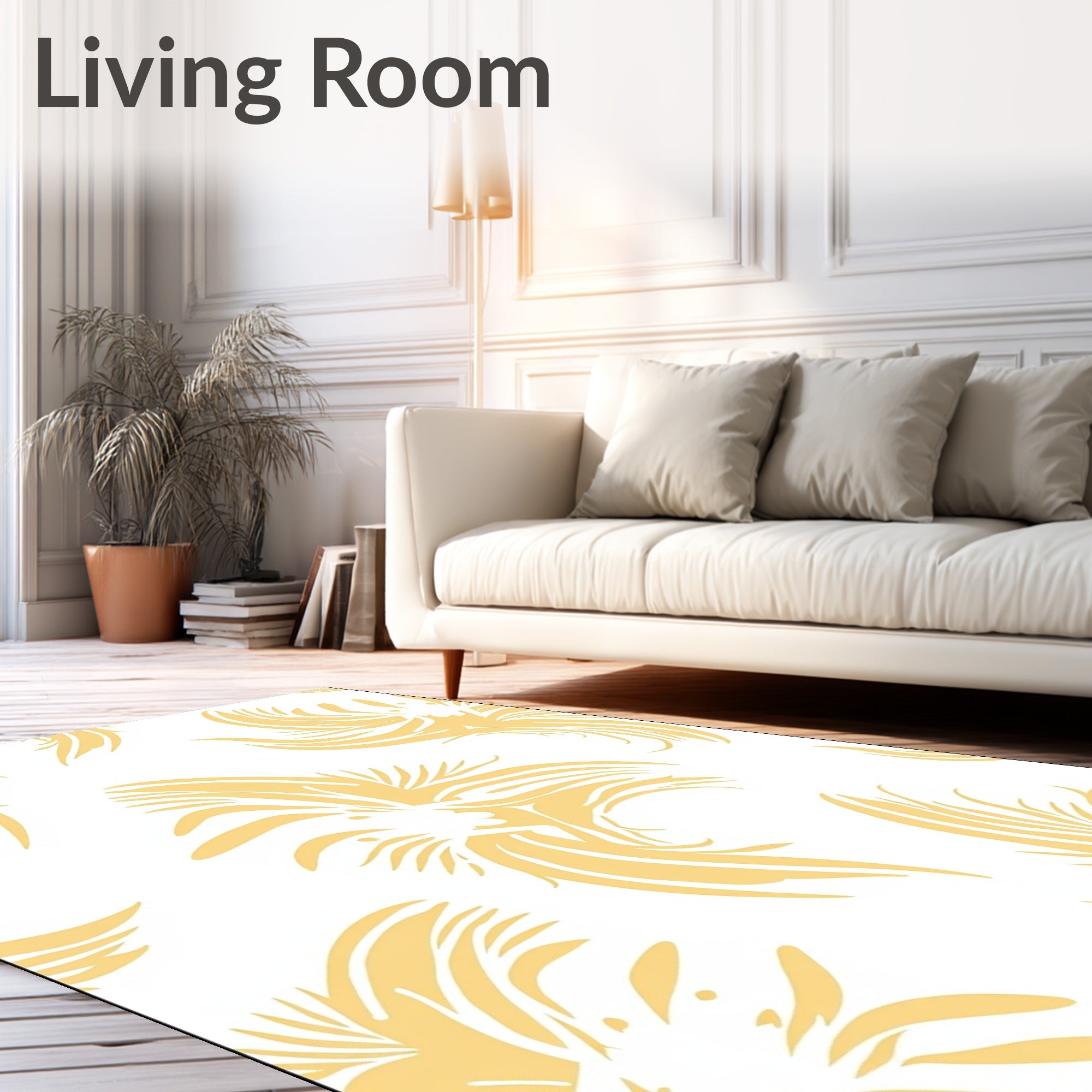 Golden Abstract Feather Collection Rug
