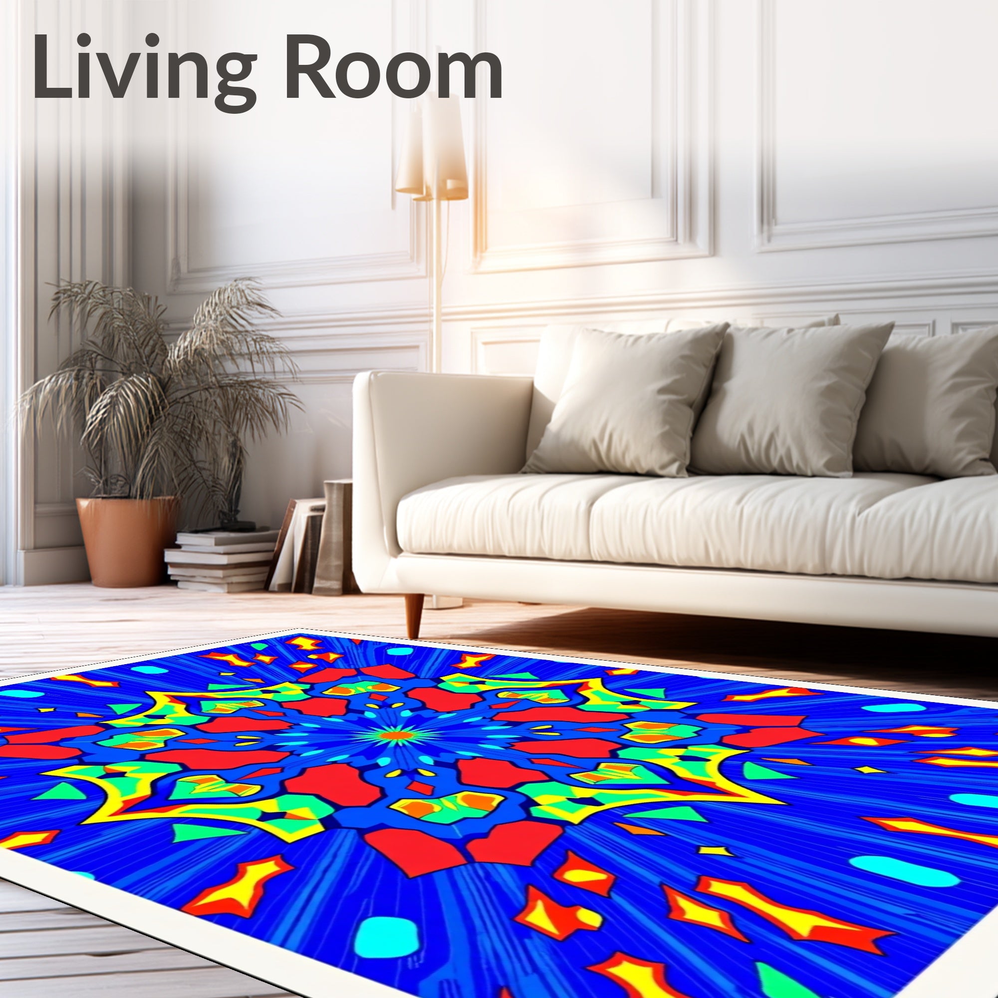 Vibrant Blue Central Geometric Burst Rug